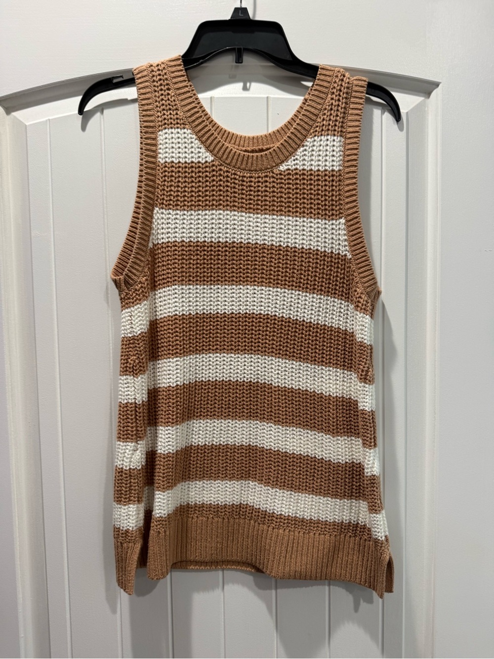 Sonoma Camel and White Striped Knit Tank